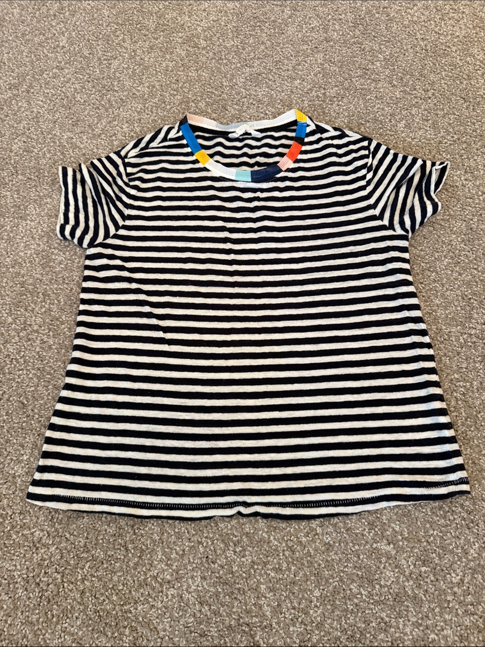 Splendid Black & White Striped Short Sleeve Tee with Color Accent Neck